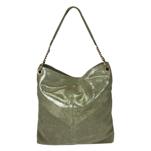 Grand sac porté épaule ou travers en cuir velours irisé   - VITO Kaki